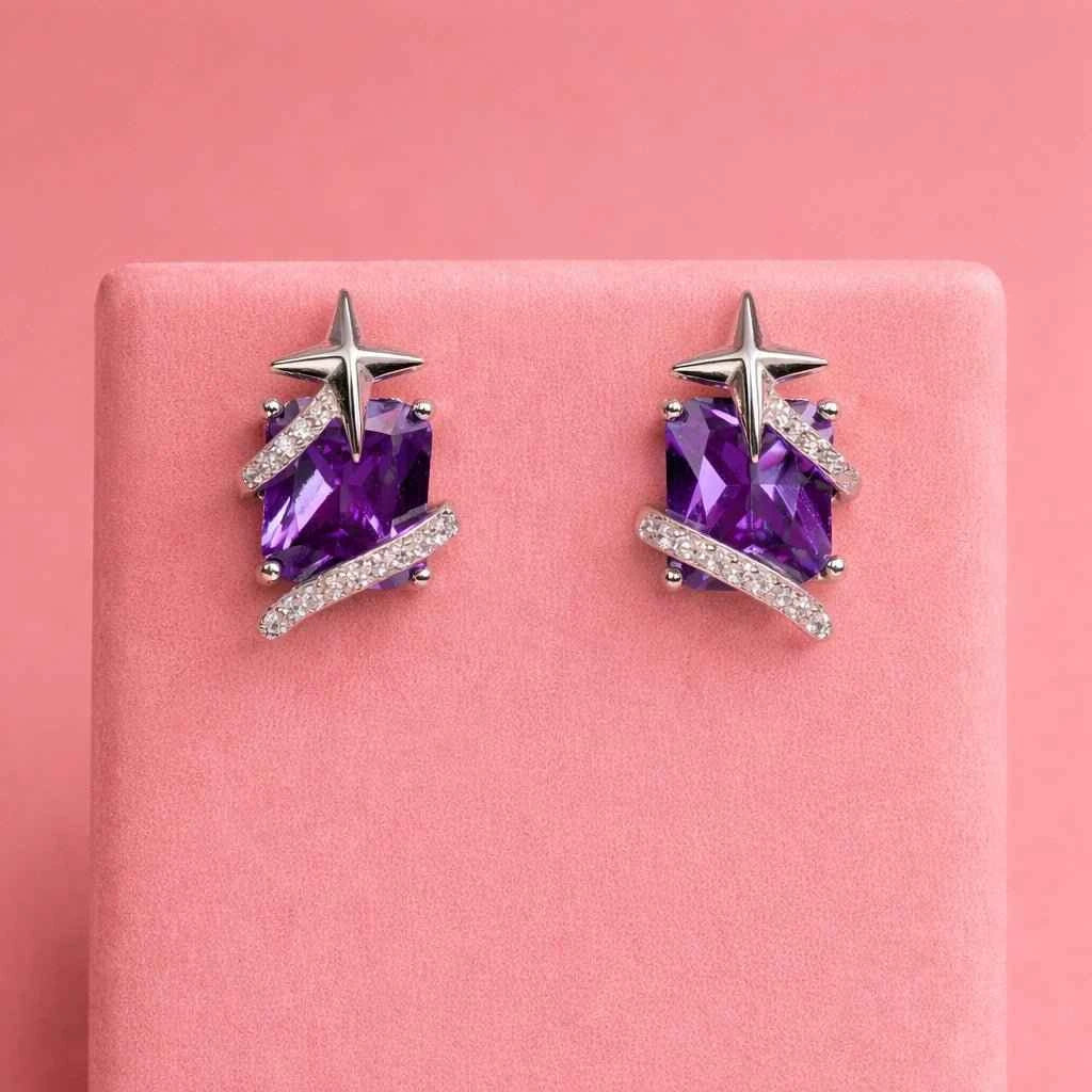 Celestial Amethyst Galaxy Studs