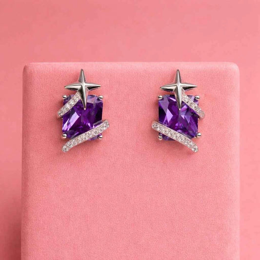 Celestial Amethyst Galaxy Studs - 925 Silver Jewelery
