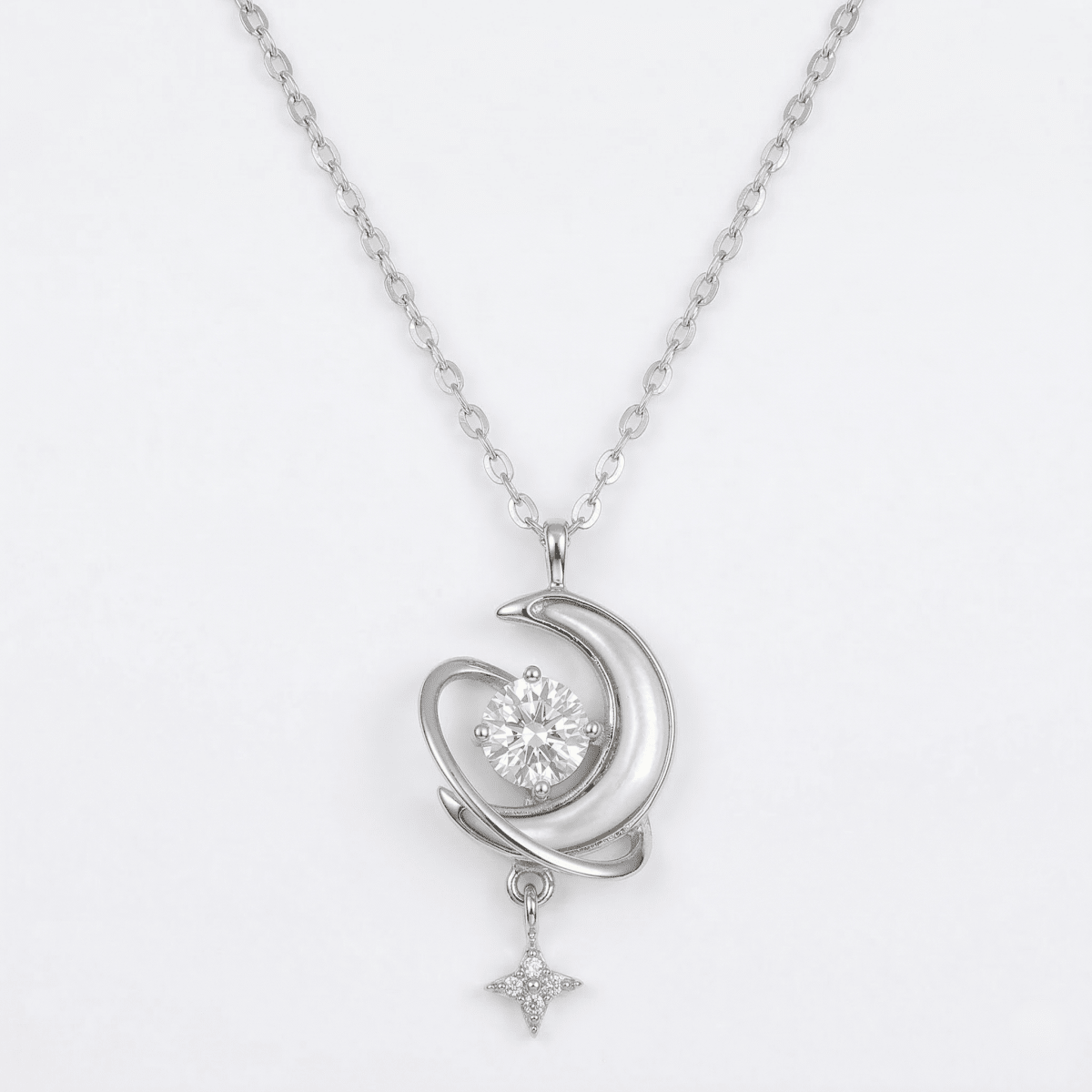 Celestial Crescent Sparkle Pendant Necklace - Silvorn India