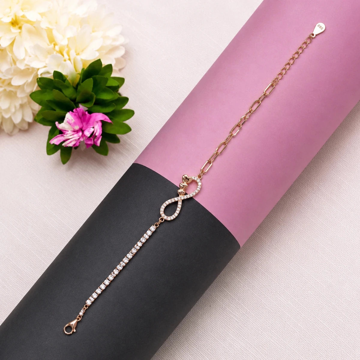 Celestial Infinity Rose Gold Plated Sterling Silver Bracelet - Silvorn India