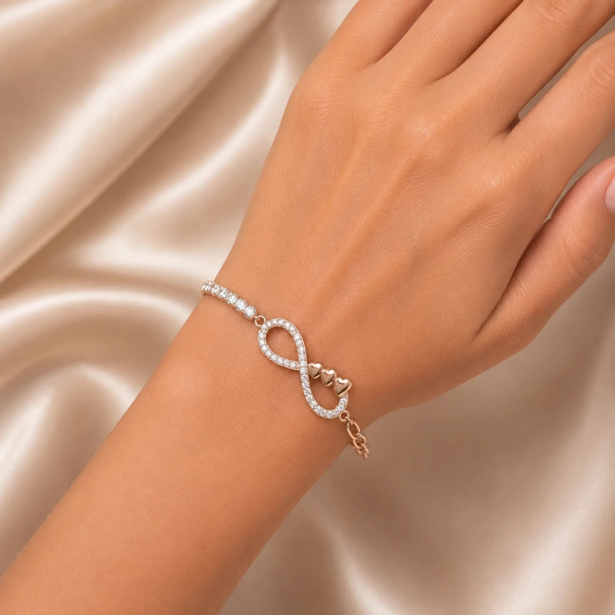 Celestial Infinity Rose Gold Plated Sterling Silver Bracelet - Silvorn India