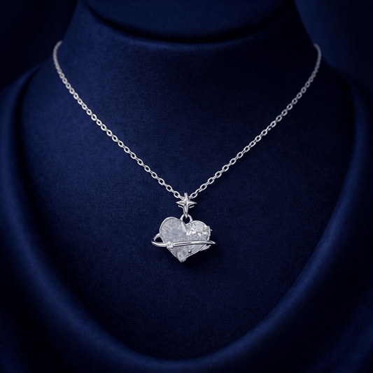Celestial Orbit Heart Pendant in Elegance - 925 Silver Jewelery