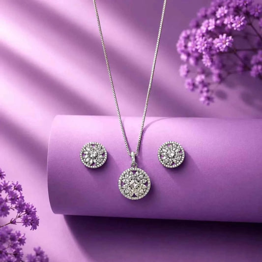 Celestial Sparkle Pendant Set with Stud Earrings - 925 Silver Jewelery