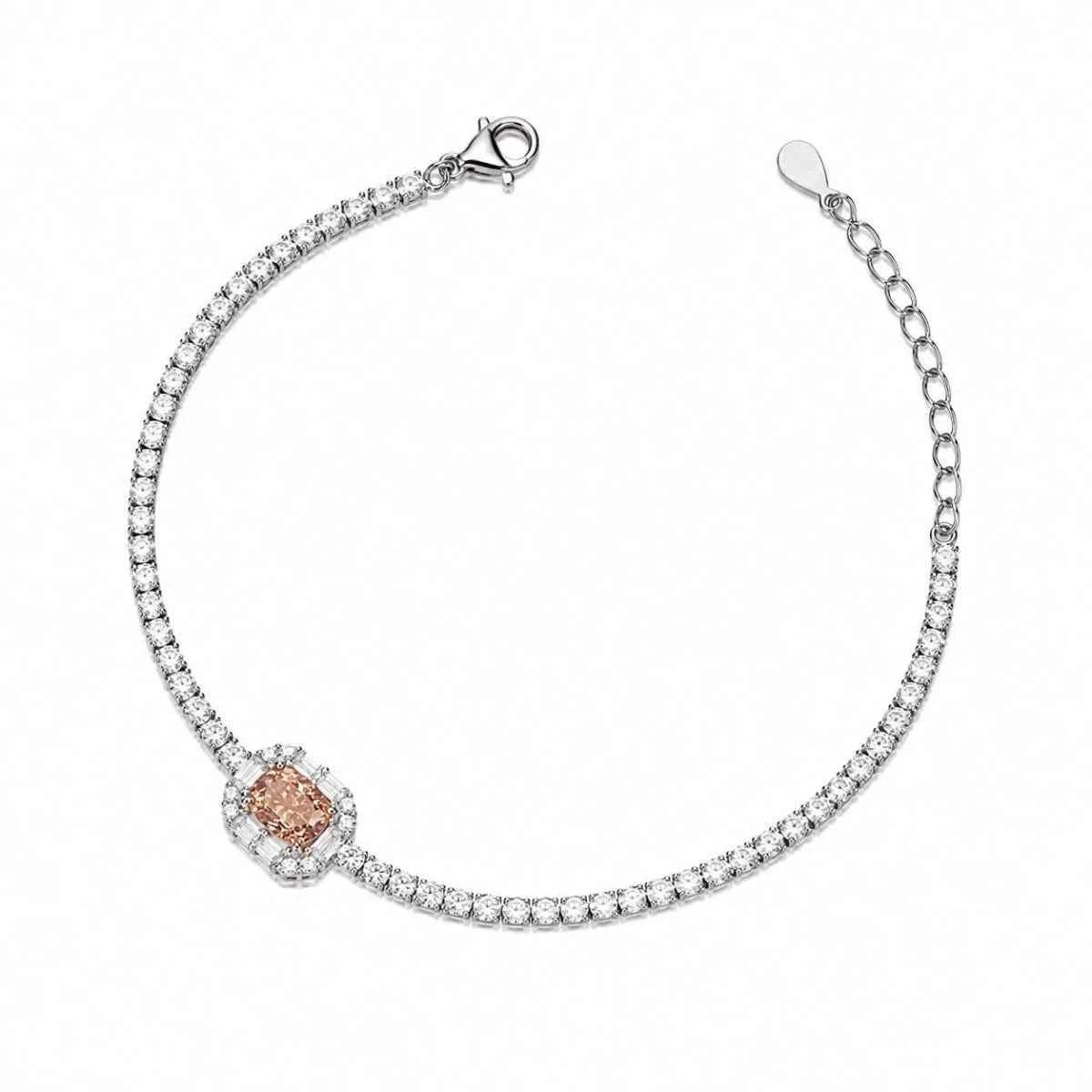 925 silver pavé bracelet with lobster clasp and warm-toned cushion center stone