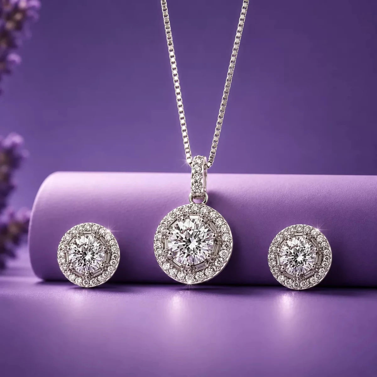 Circular Halo Pendant Set for Women - Silvorn India