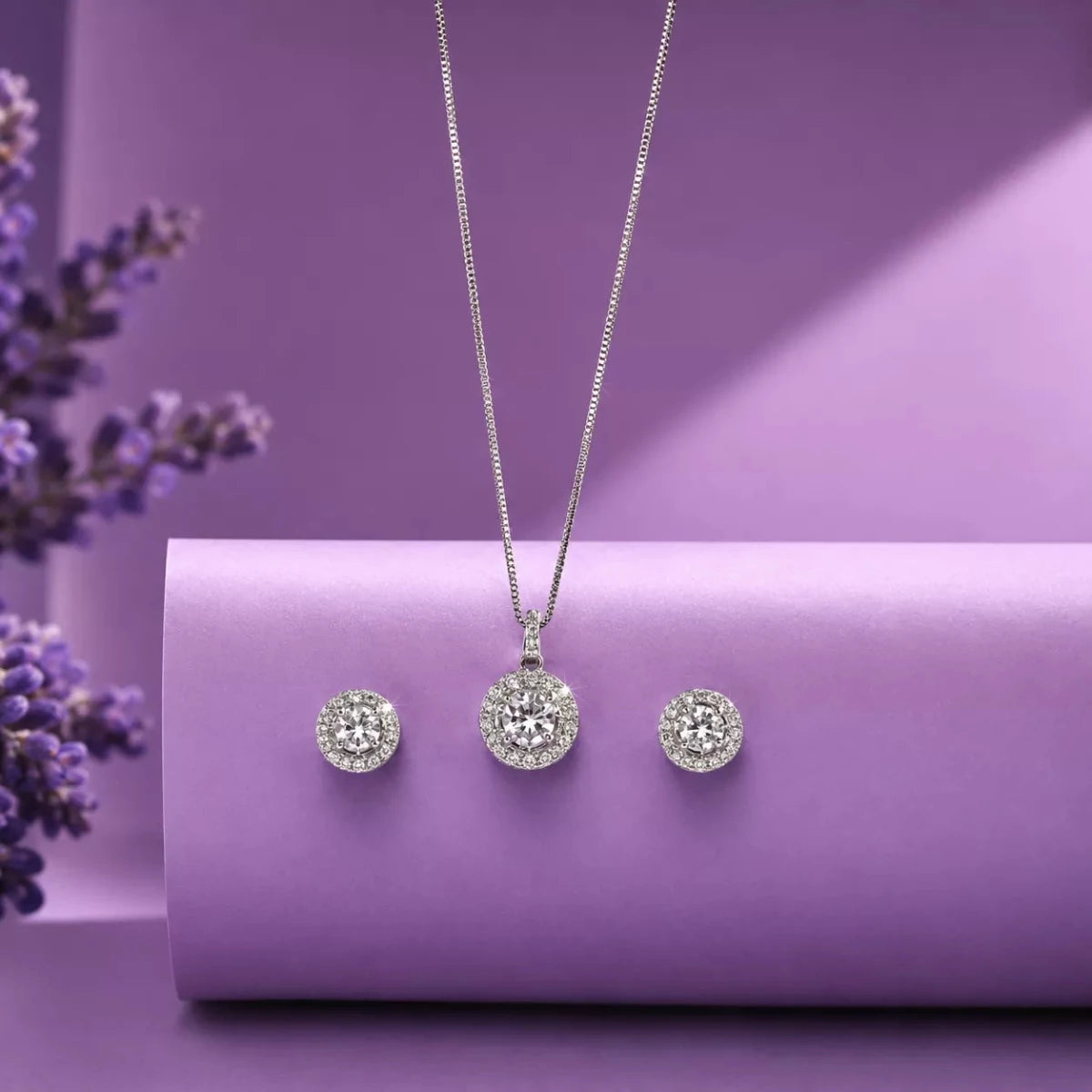 Circular Halo Pendant Set for Women - Silvorn India