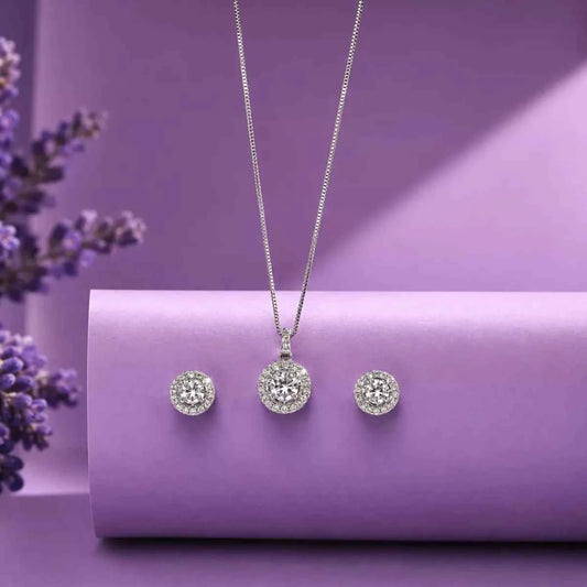 Circular Halo    Pendant Set for Women - 925 Silver Jewelery