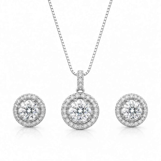 Circular Halo Pendant Set for Women - 925 Silver Jewelery