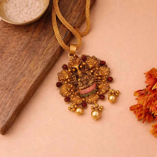 Circular Lakshmi Motif Gold-Plated Pendant
