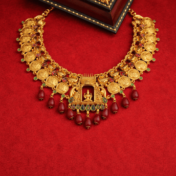 Classic Lakshmi Floral Temple Gold - Plated Necklace - Silvorn India