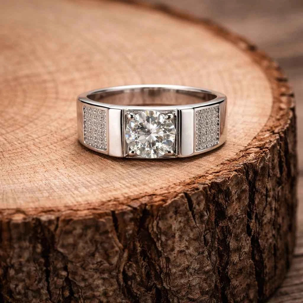Classic Solitaire Ring with Pavé Side Panels - 925 Silver Jewelery