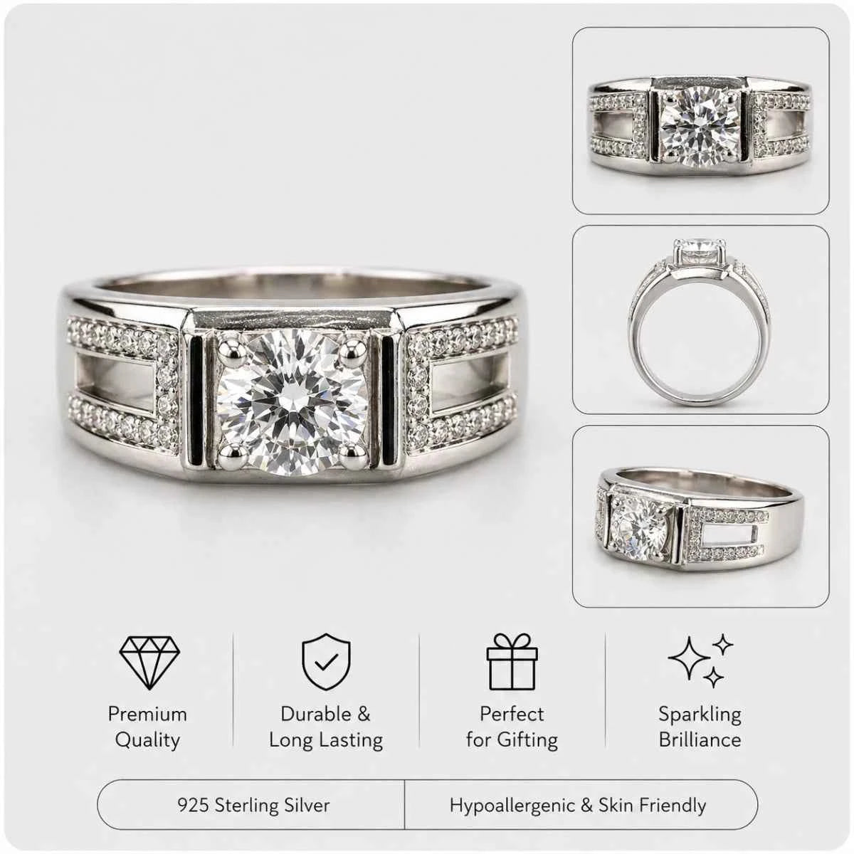 Classic Solitaire Ring - 925 Silver Jewelery