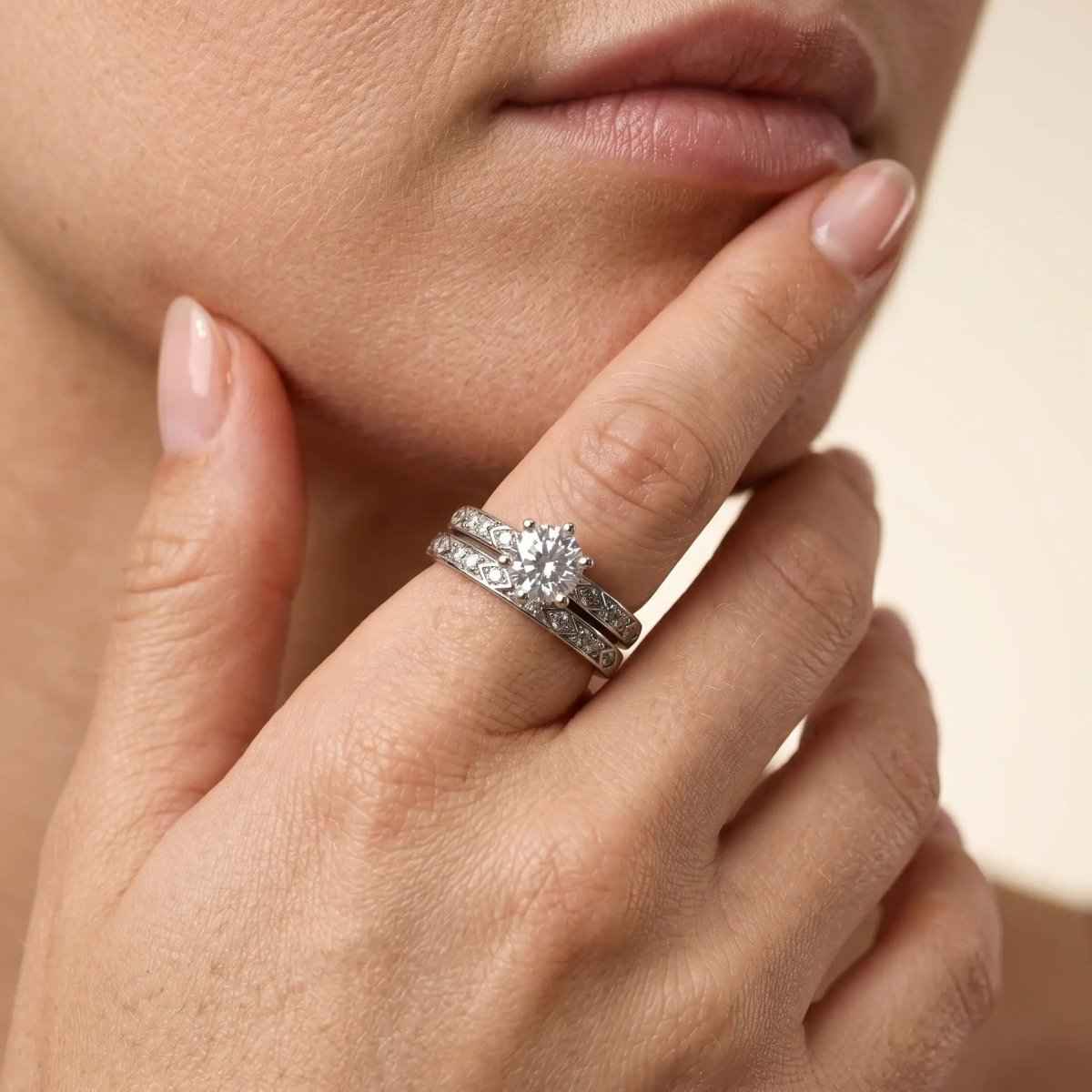 Classic Sparkle Sterling Silver Dual Ring Set - Silvorn India