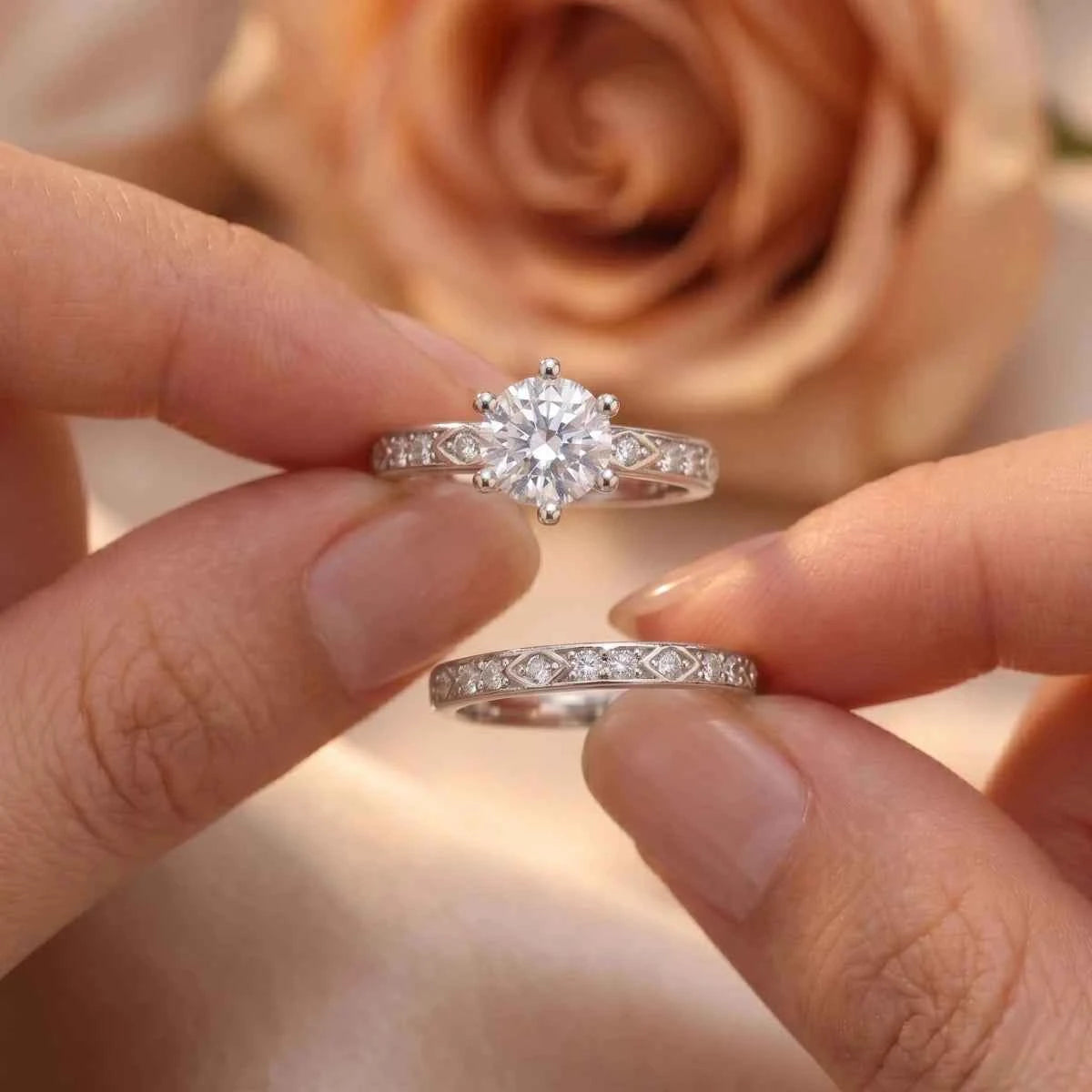 Classic Sparkle Sterling Silver Dual Ring Set - Silvorn India