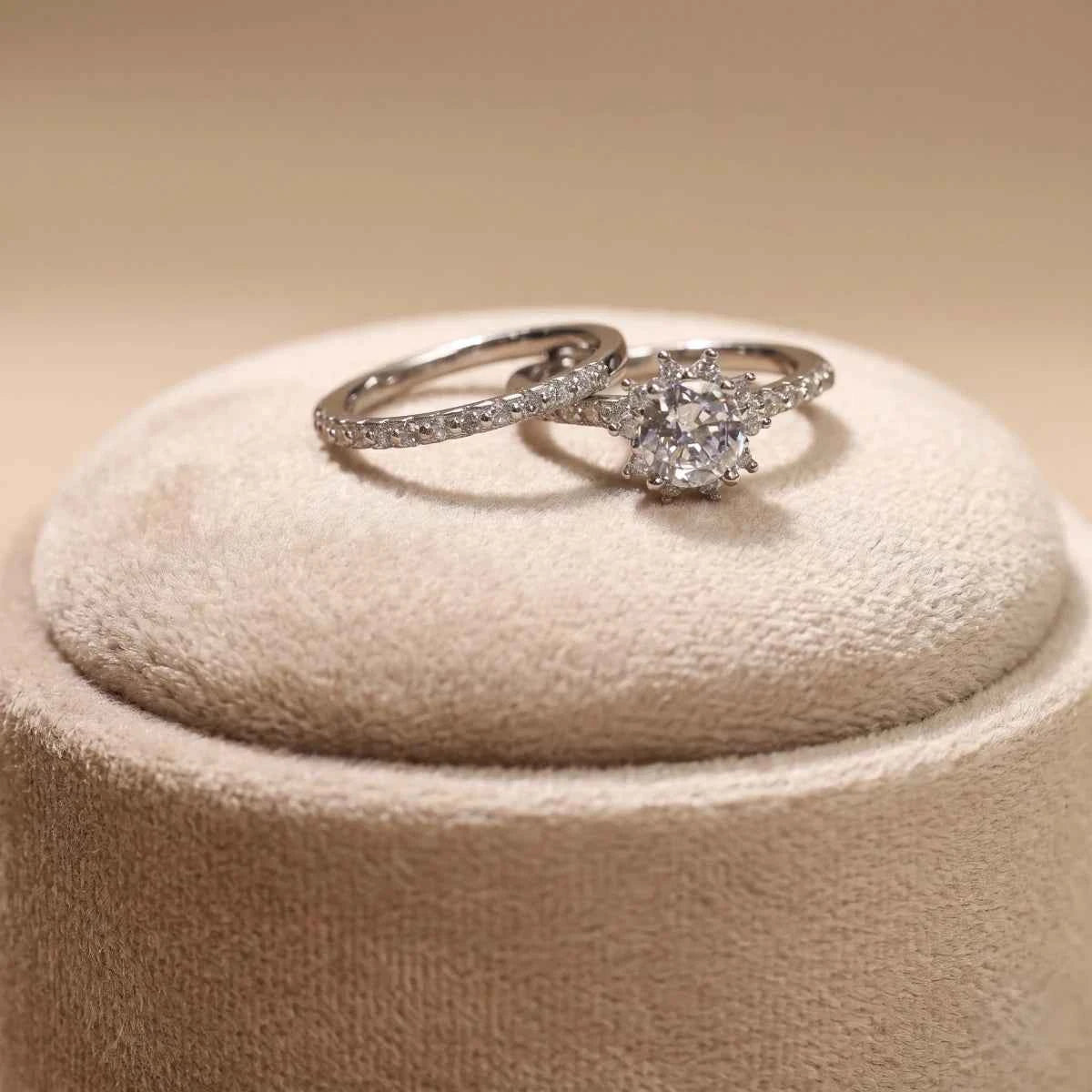 Classic Sterling Silver Zirconia Halo Ring Set for Women - 925 Silver Jewelery