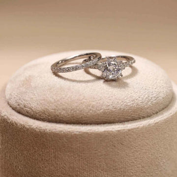Classic Sterling Silver Zirconia Halo Ring Set for Women