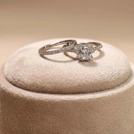 Classic Sterling Silver Zirconia Halo Ring Set for Women