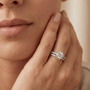 Classic Sterling Silver Zirconia Halo Ring Set for Women - Silvorn India