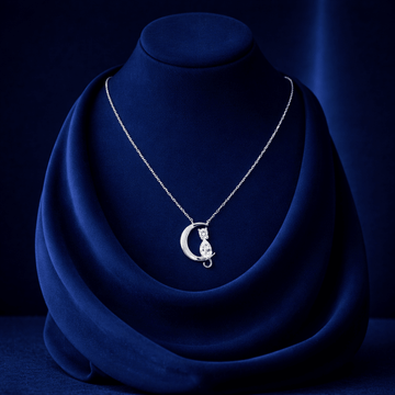 Crescent Moon Pendant Necklace with Teardrop Crystal Accent - Silvorn India
