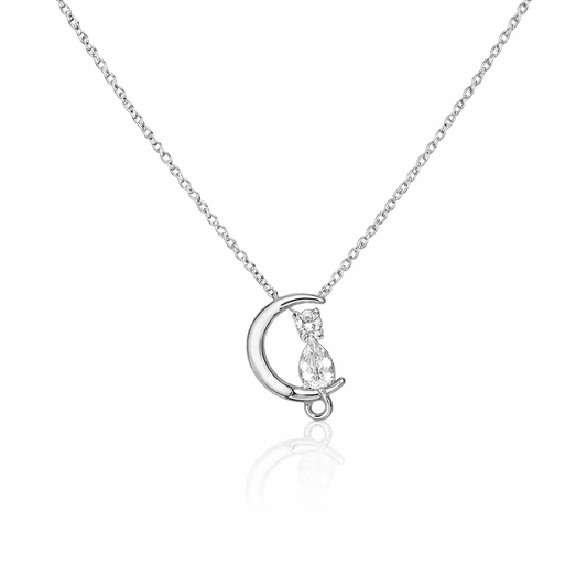Crescent Moon Pendant Necklace with Teardrop Crystal Accent - 925 Silver Jewelery