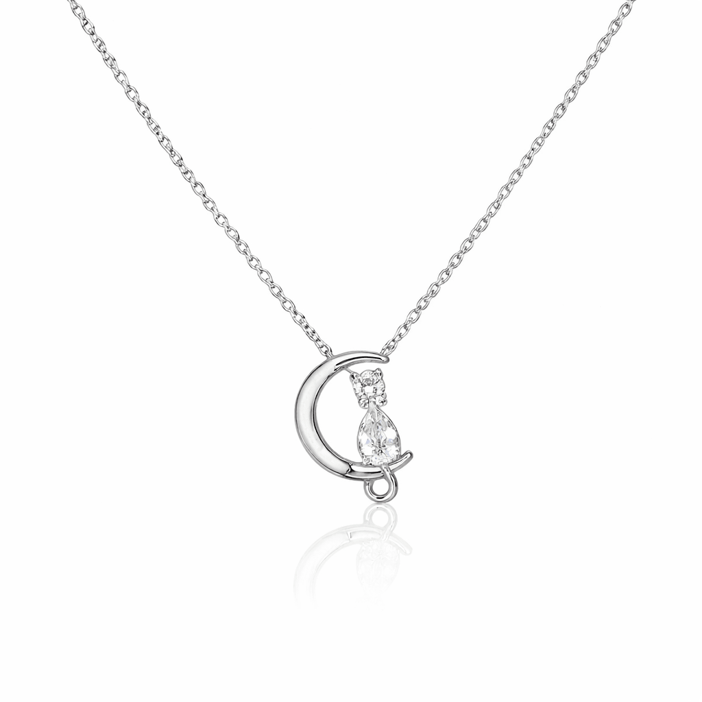 Crescent Moon Pendant Necklace with Teardrop Crystal Accent - Silvorn India