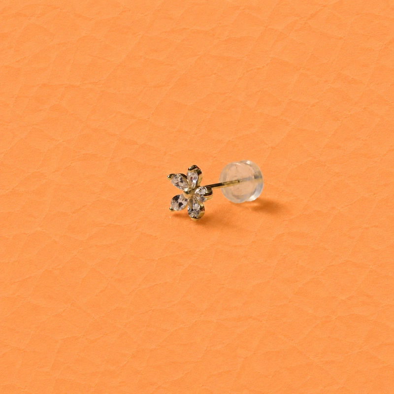 Crystal daisy bloom stud earring with straight post and five-stone flower design