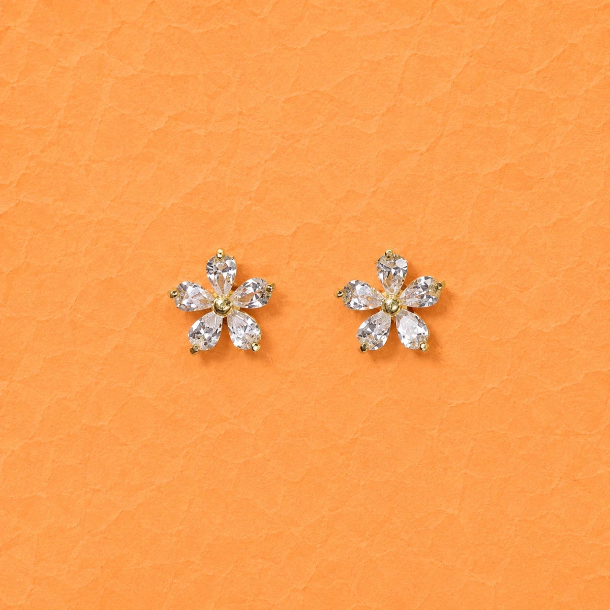 Crystal daisy bloom stud earrings, five-stone flower shape with bright clear sparkle
