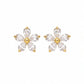 Crystal daisy bloom stud earrings with five clear stones and gold-tone center caps
