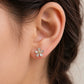 Daisy flower crystal stud earrings with silver-tone setting and five sparkly petals