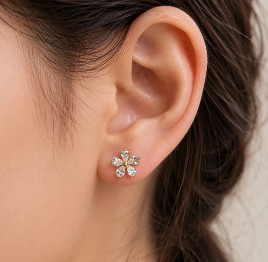 Crystal Daisy Bloom Studs - 925 Silver Jewelery