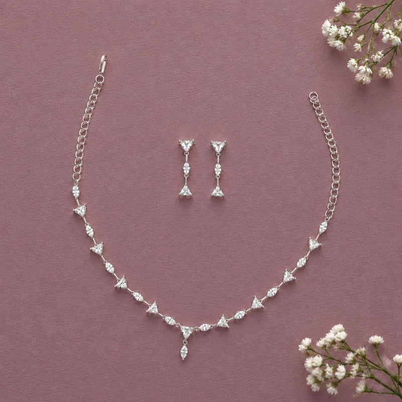 925 silver crystal necklace and drop earrings with pear-shaped charms