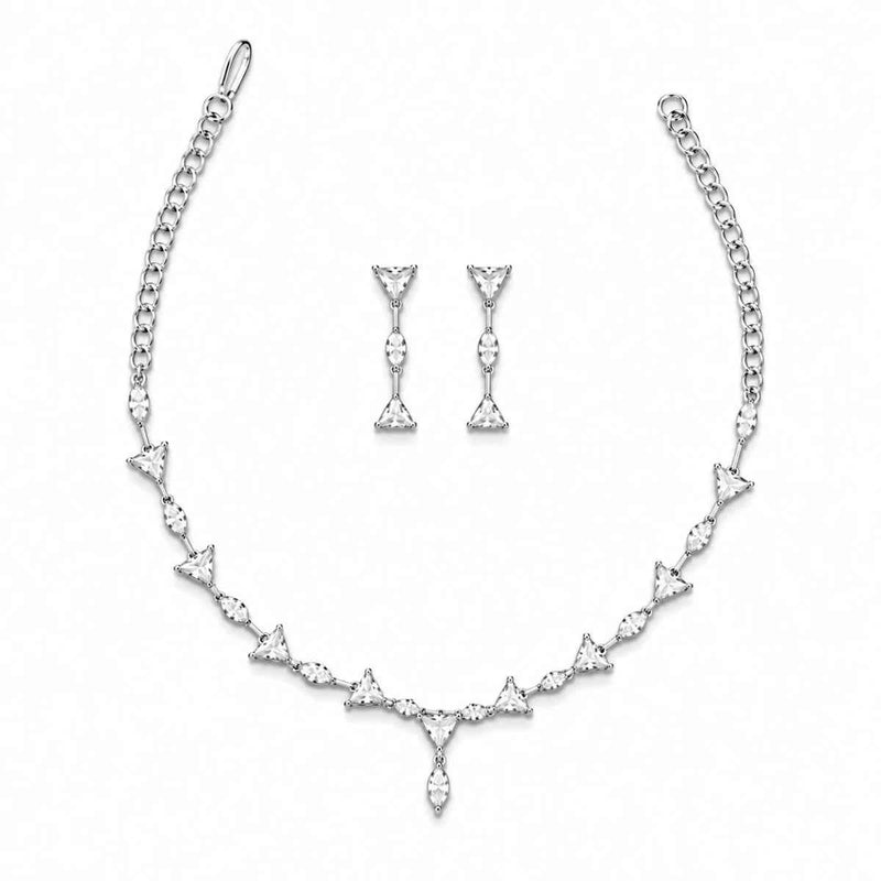 925 silver crystal necklace with pear-shaped charms and matching drop earrings