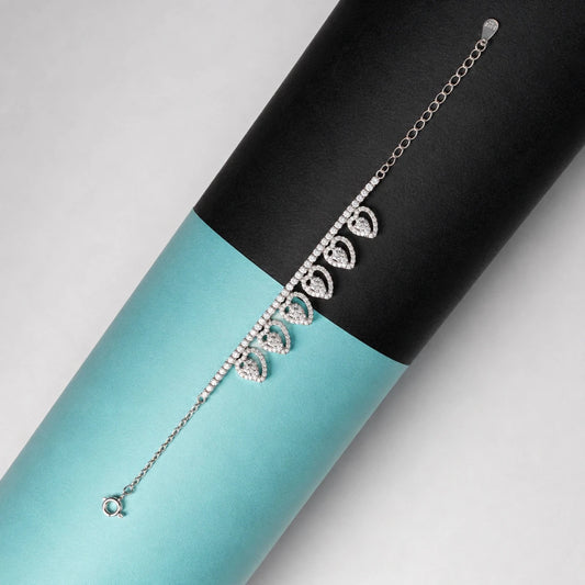 Crystal Heart Charm Bracelet for Women - 925 Silver Jewelery