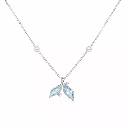 Crystal Leaf Charm Pendant Necklace - 925 Silver Jewelery