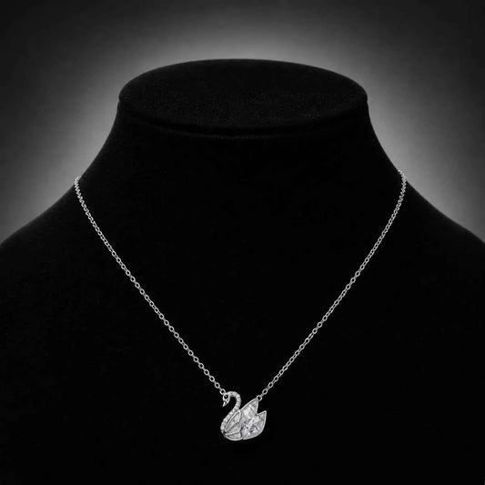 Crystal Swan Elegance Pendant Necklace - 925 Silver Jewelery