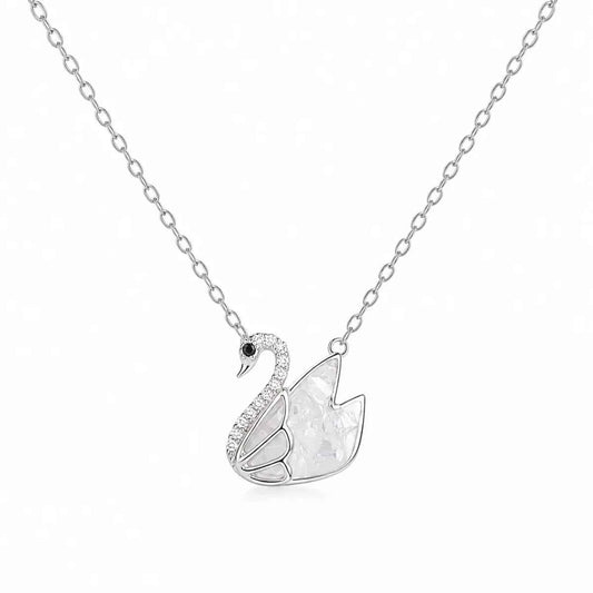 Crystal Swan Elegance Pendant Necklace - 925 Silver Jewelery