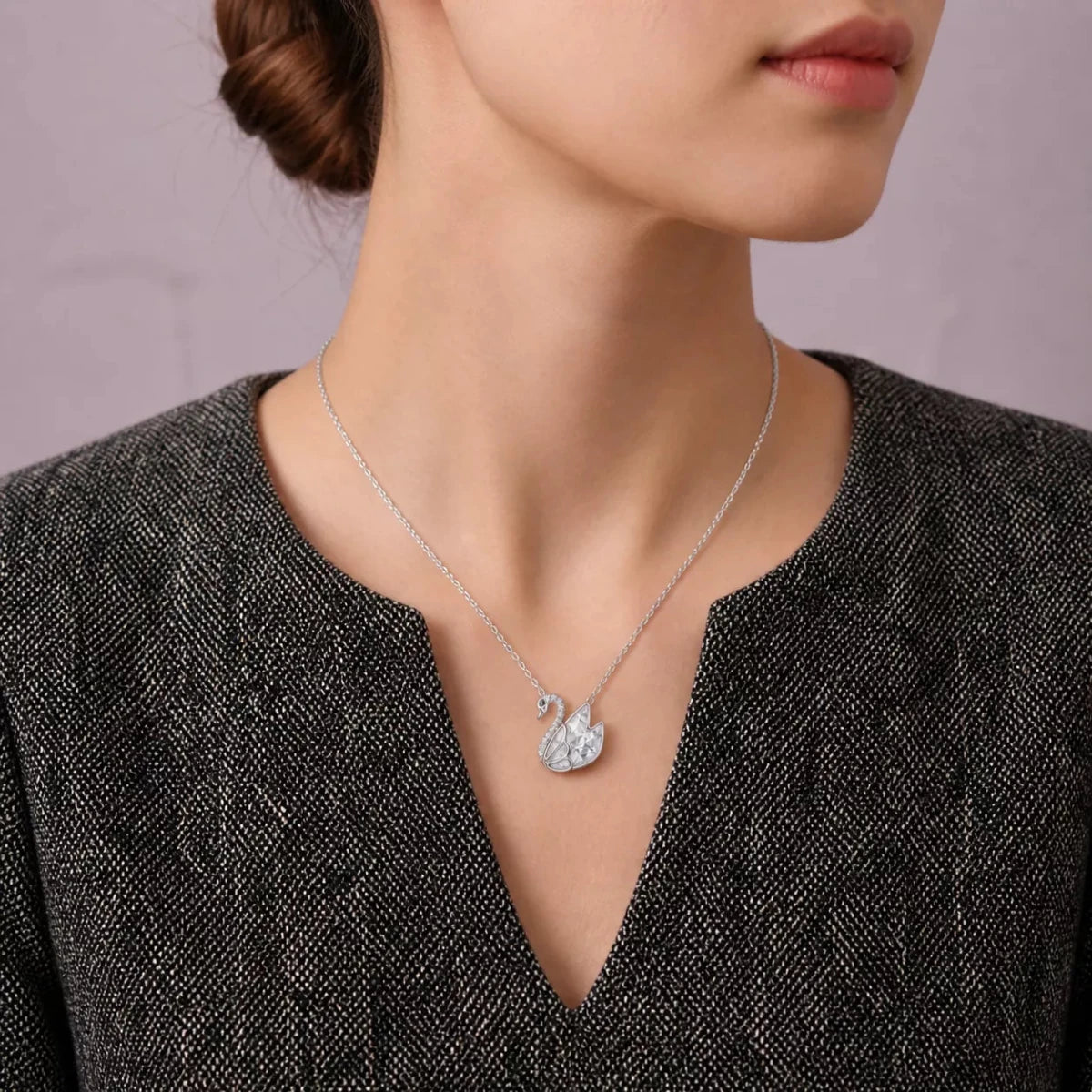 Crystal Swan Elegance Pendant Necklace - Silvorn India