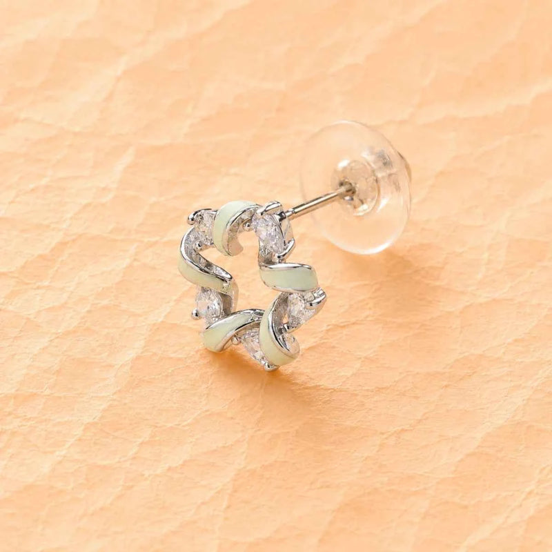Silver cubic zirconia star stud earring with butterfly back, swirl design
