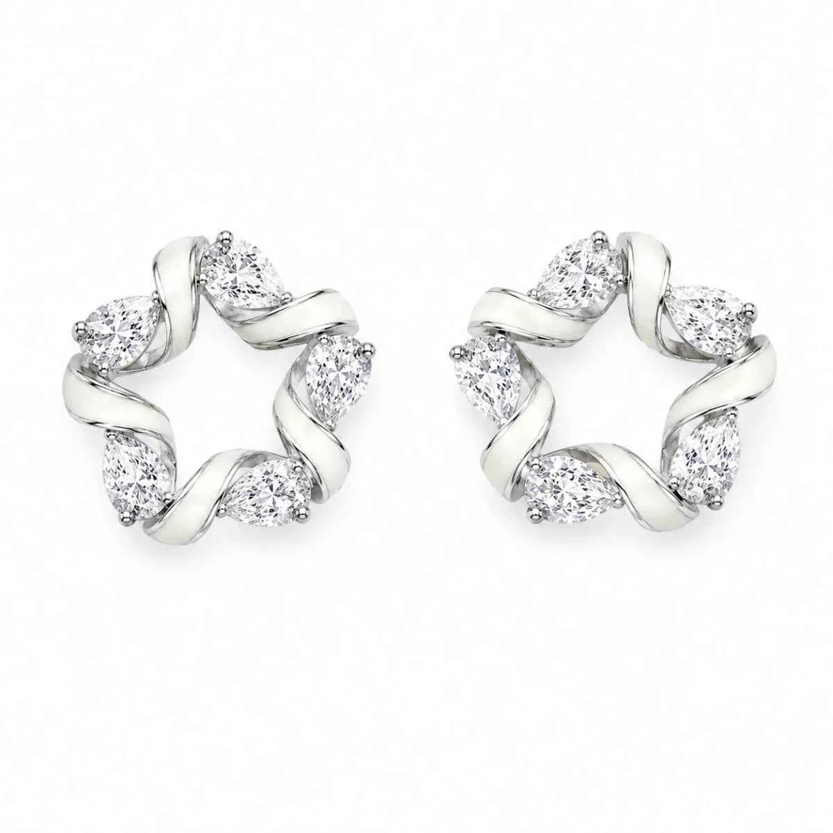 Silver star stud earrings with cubic zirconia stones in a swirl setting