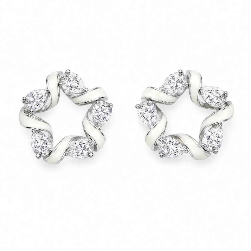 Silver star stud earrings with cubic zirconia stones in a swirl setting