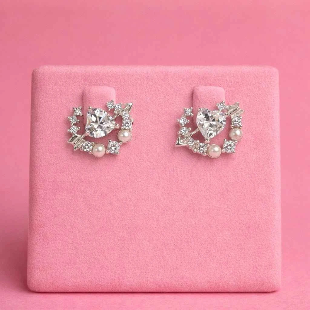 Cupid’s Heart & Arrow Pearl Studs