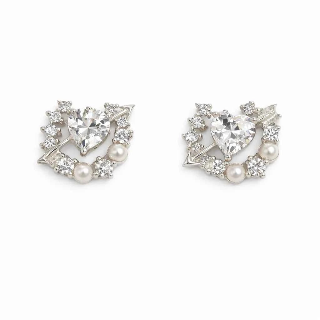 Cupid’s Heart & Arrow Pearl Studs