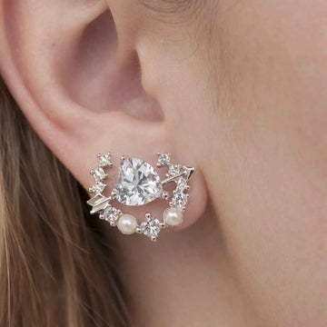 Cupid’s Heart & Arrow Pearl Studs