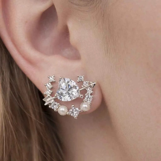 Cupid’s Heart & Arrow Pearl Studs - 925 Silver Jewelery