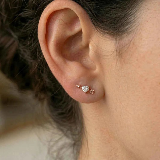 Cupid’s Secret – Heart Crystal & Key Rose Gold Stud Earrings - 925 Silver Jewelery