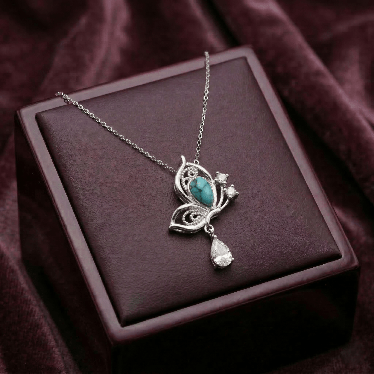 Delicate Turquoise Butterfly Charm Necklace in - Silvorn India