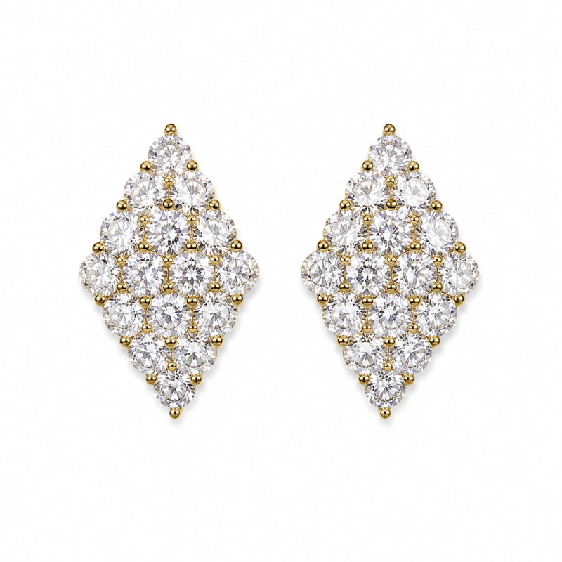 Diamond-shaped cubic zirconia stud earrings in 925 silver, crystal pavé design