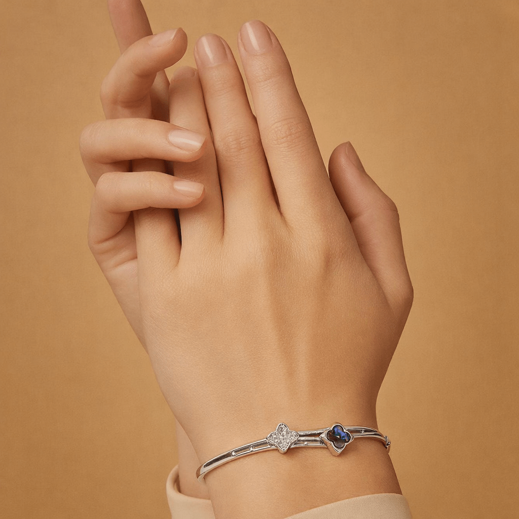Dual Floral Accent Sterling Cuff Bracelet for Women - Silvorn India