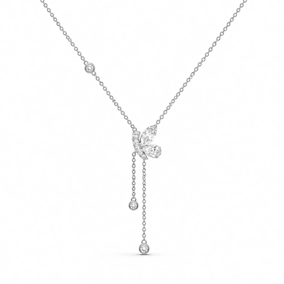 Elegant Butterfly Drop Pendant Necklace with Dangling Crystals - Silvorn India