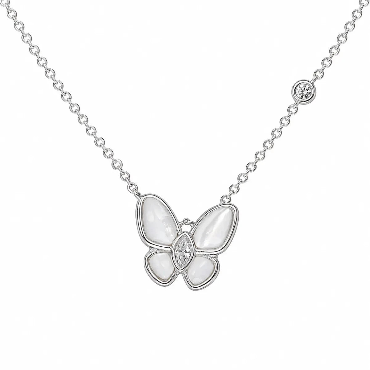 Elegant Butterfly Mother - of - Pearl Pendant Necklace - Silvorn India